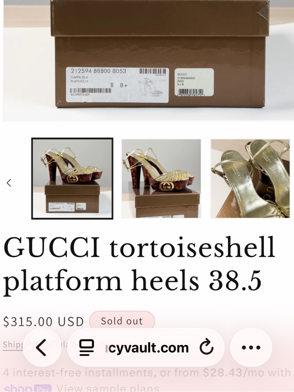 Gucci Gold Tortoiseshell Platform Heels